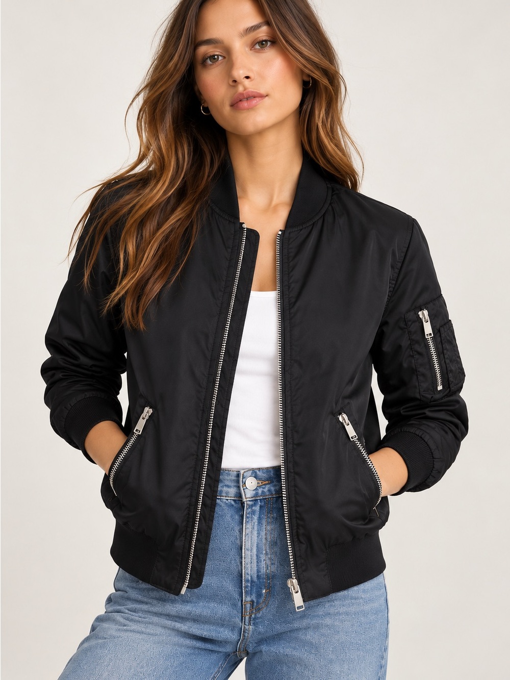 Aritzia Babaton Gilman Bomber Jacket Black XXS MA-1 Indie Sleaze Model Off Duty